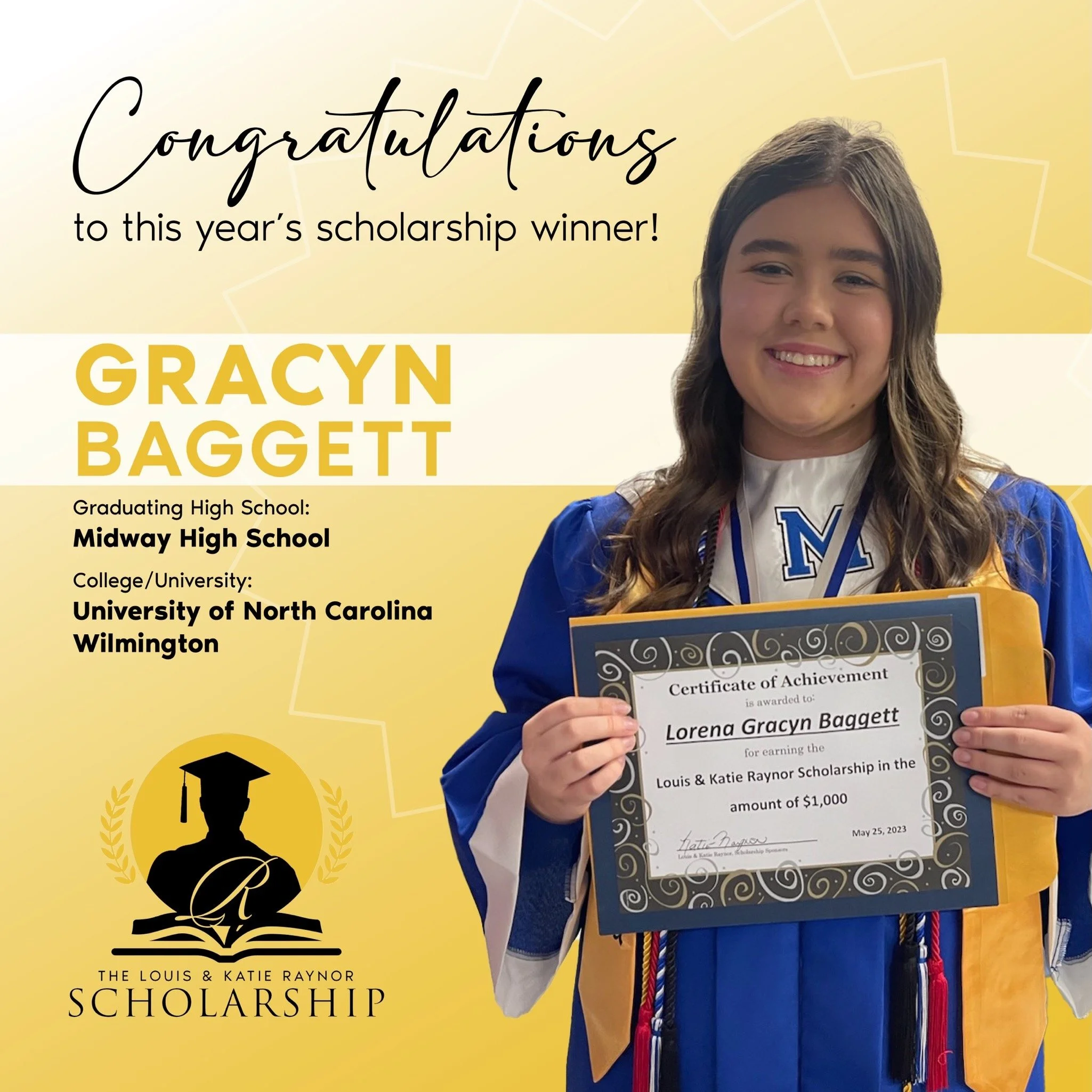 Congratulations to Lorena Gracyn Baggett, a 2023 scholarship recipient