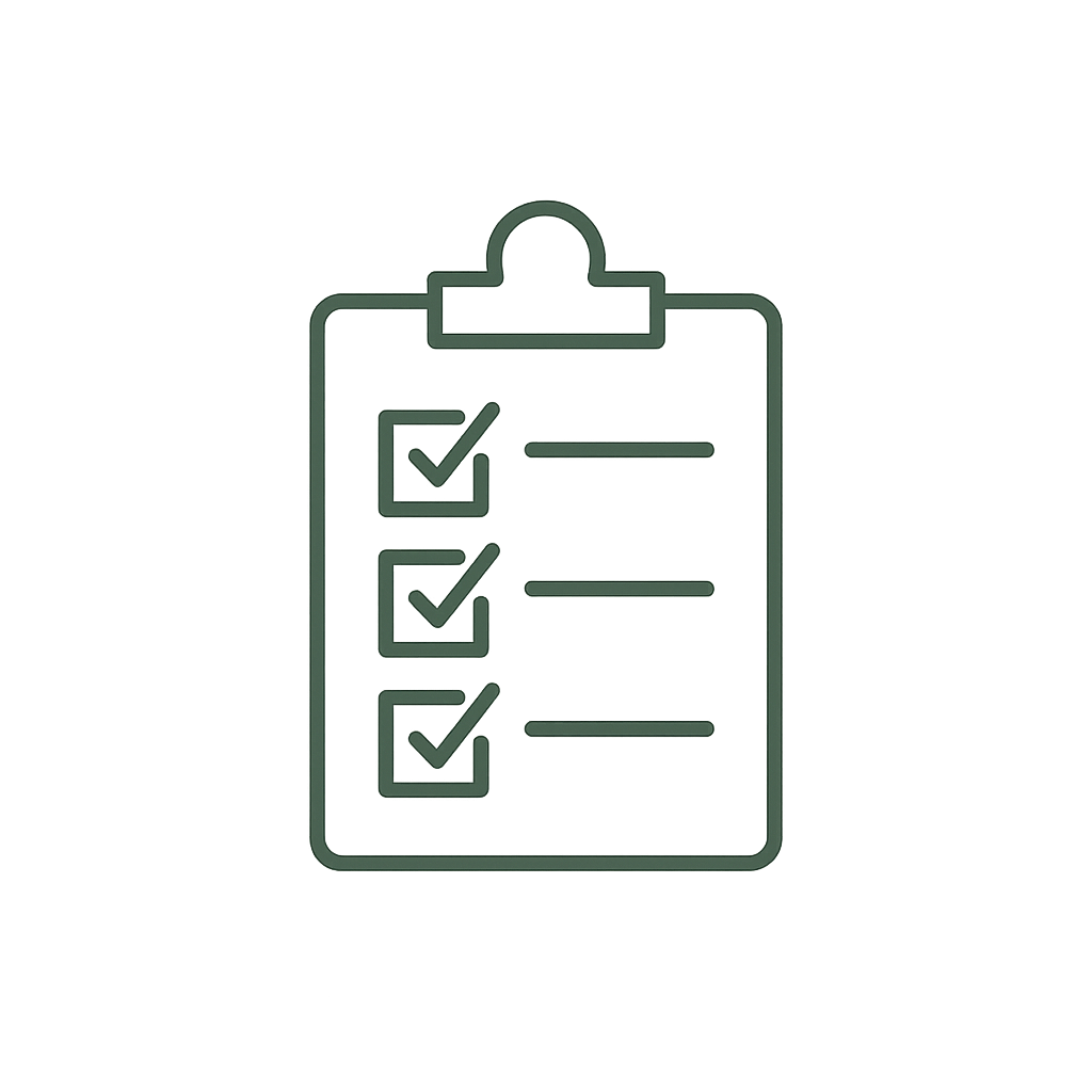 Simple line drawing of a clipboard with three checked checkboxes.