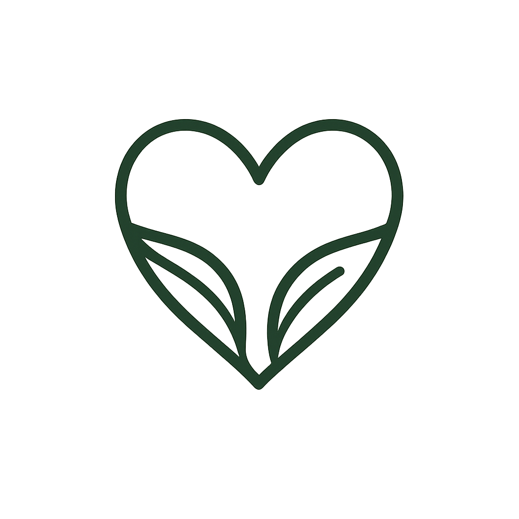 Line drawing of a heart with leaves inside, symbolizing eco-love or environmental awareness.