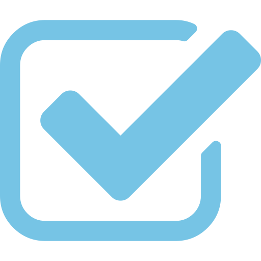 Blue checkmark inside a square outline, symbolizing completion or approval.
