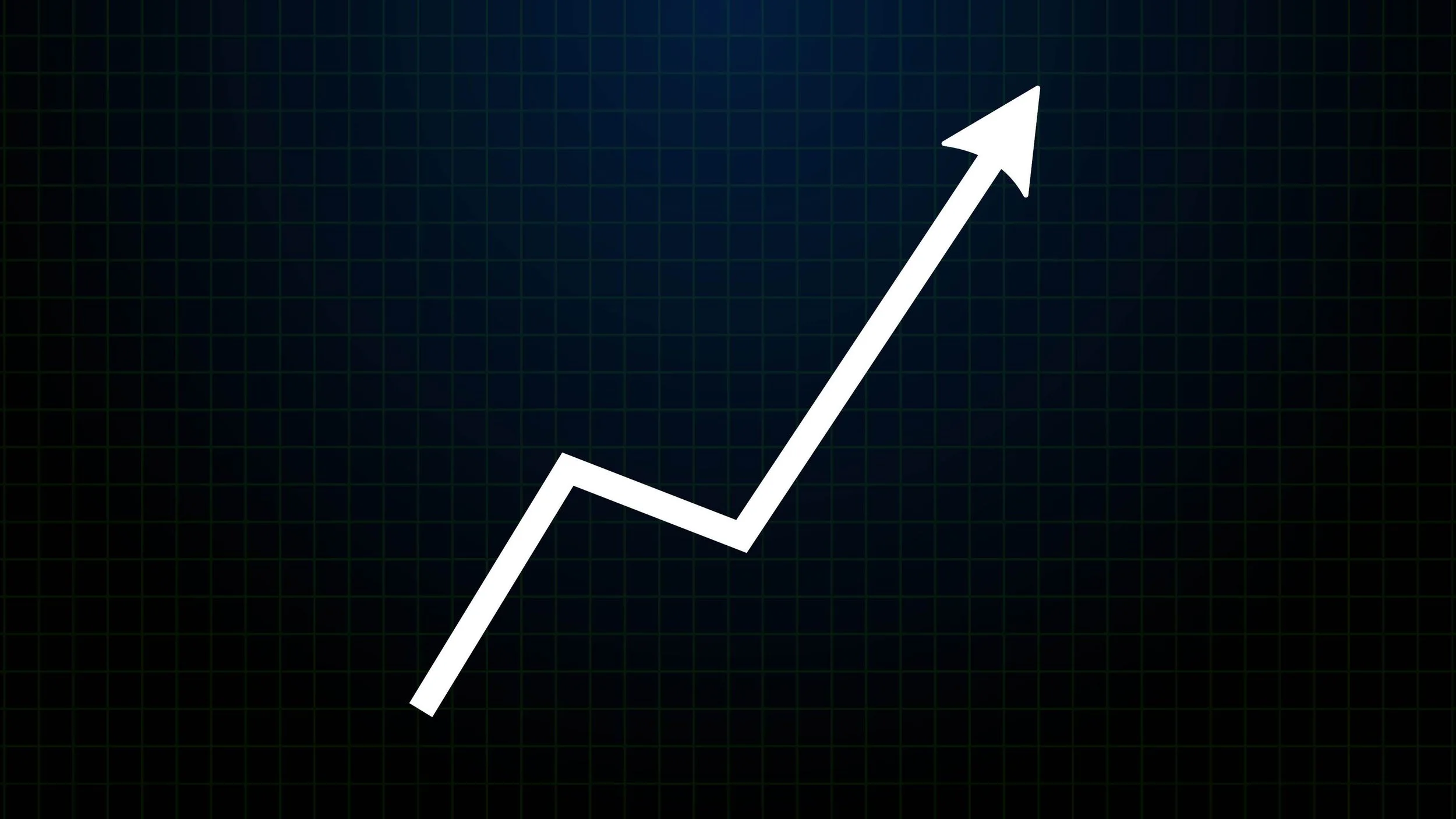 A white upward-trending line graph on a black grid background.
