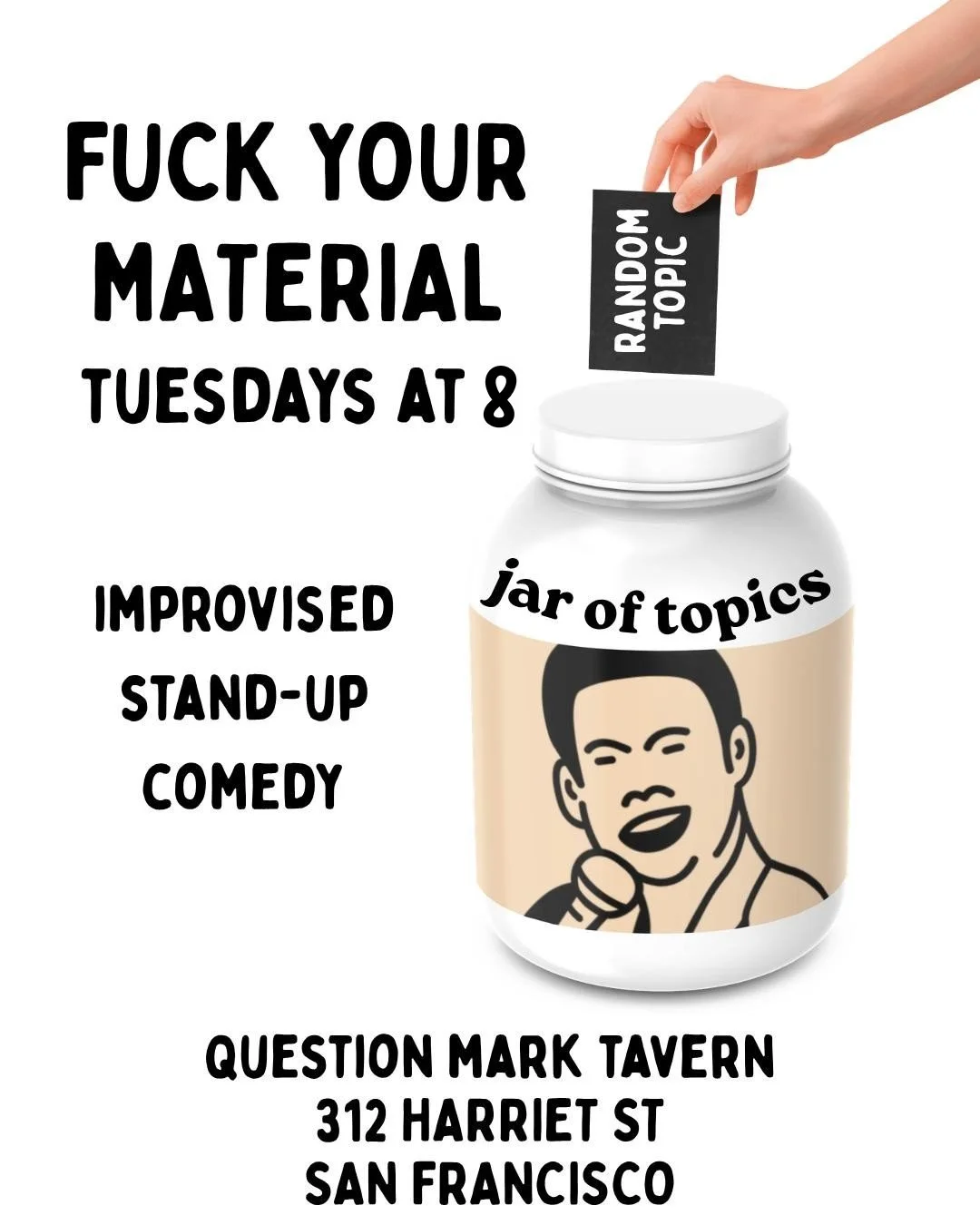 Got jokes?
Cool. Now throw them away.

Tuesdays at 8: comics pull random topics and figure it out live. No safety net. No prepared sets. No mercy.

Free popcorn
Happy Hour 5&ndash;7
Full kitchen
Free in-lot parking