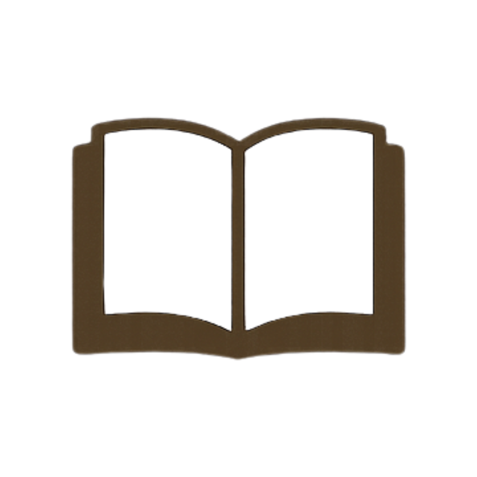 Icon of an open book with a brown cover, one page black and the other red.