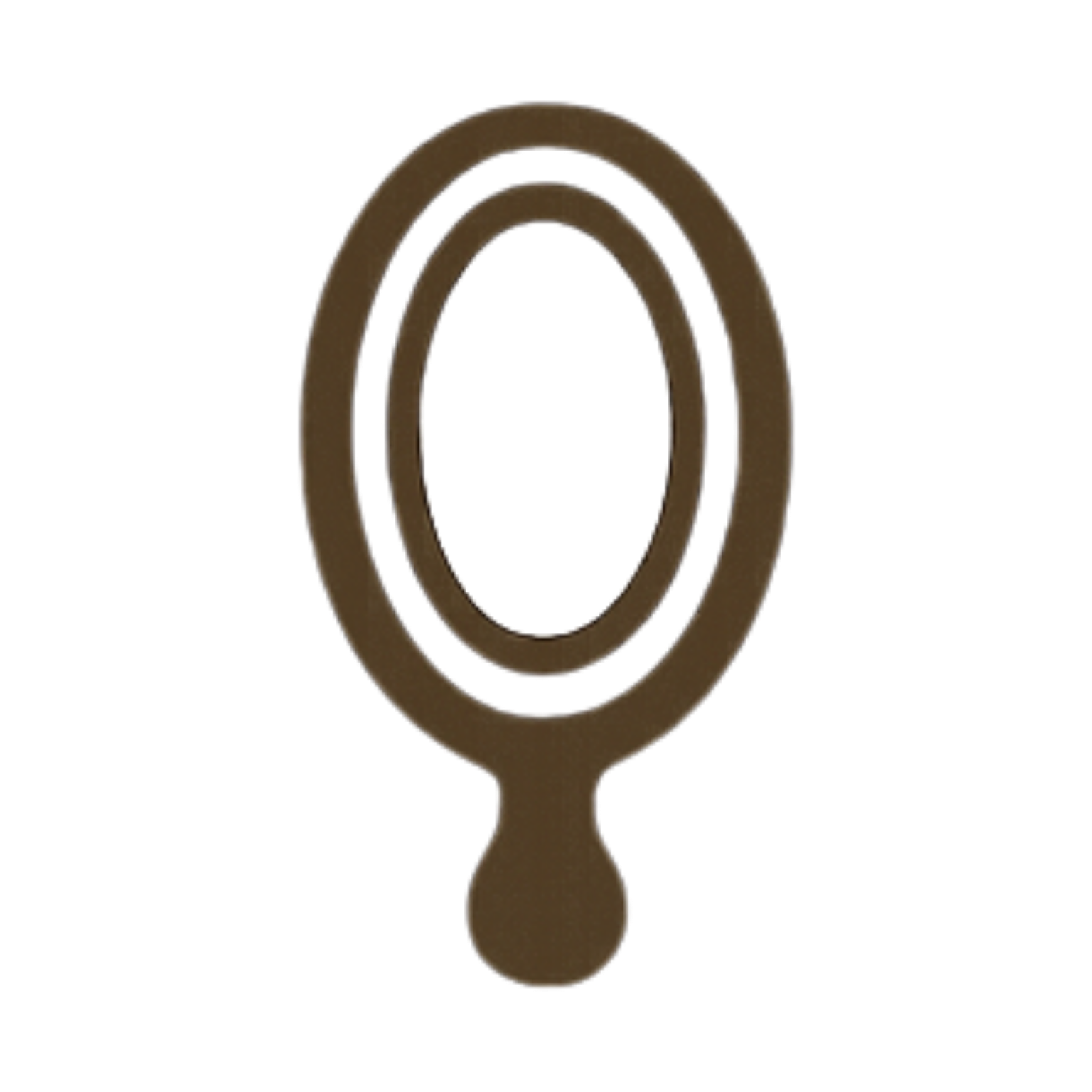 A metallic mirror with a handle, reflecting a blurry, teal-colored area.