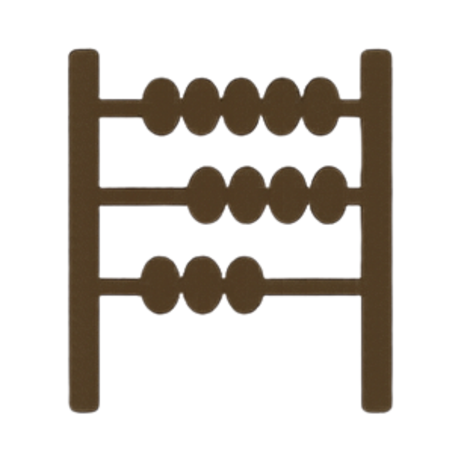 Brown abacus with five rows of circular beads on two vertical supports.