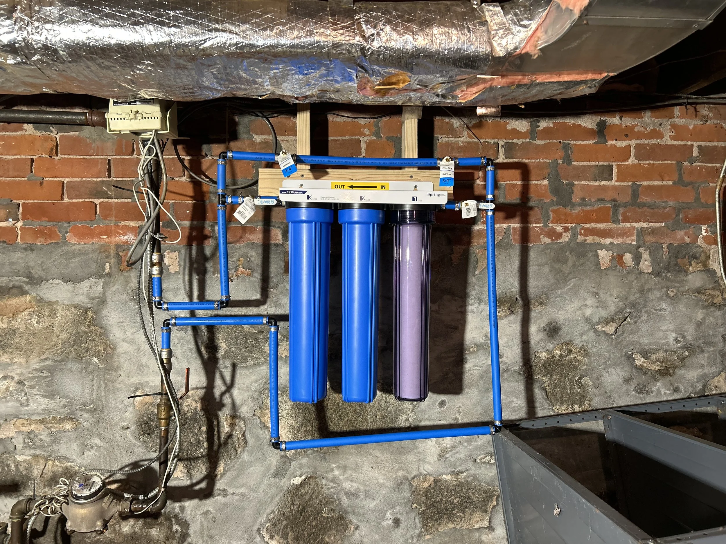 Whole house water filter installed by CT plumber