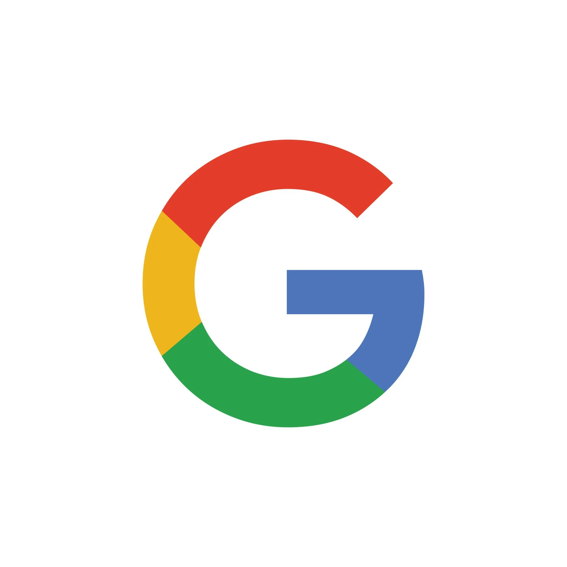 Google logo with a multicolored G on a white background.