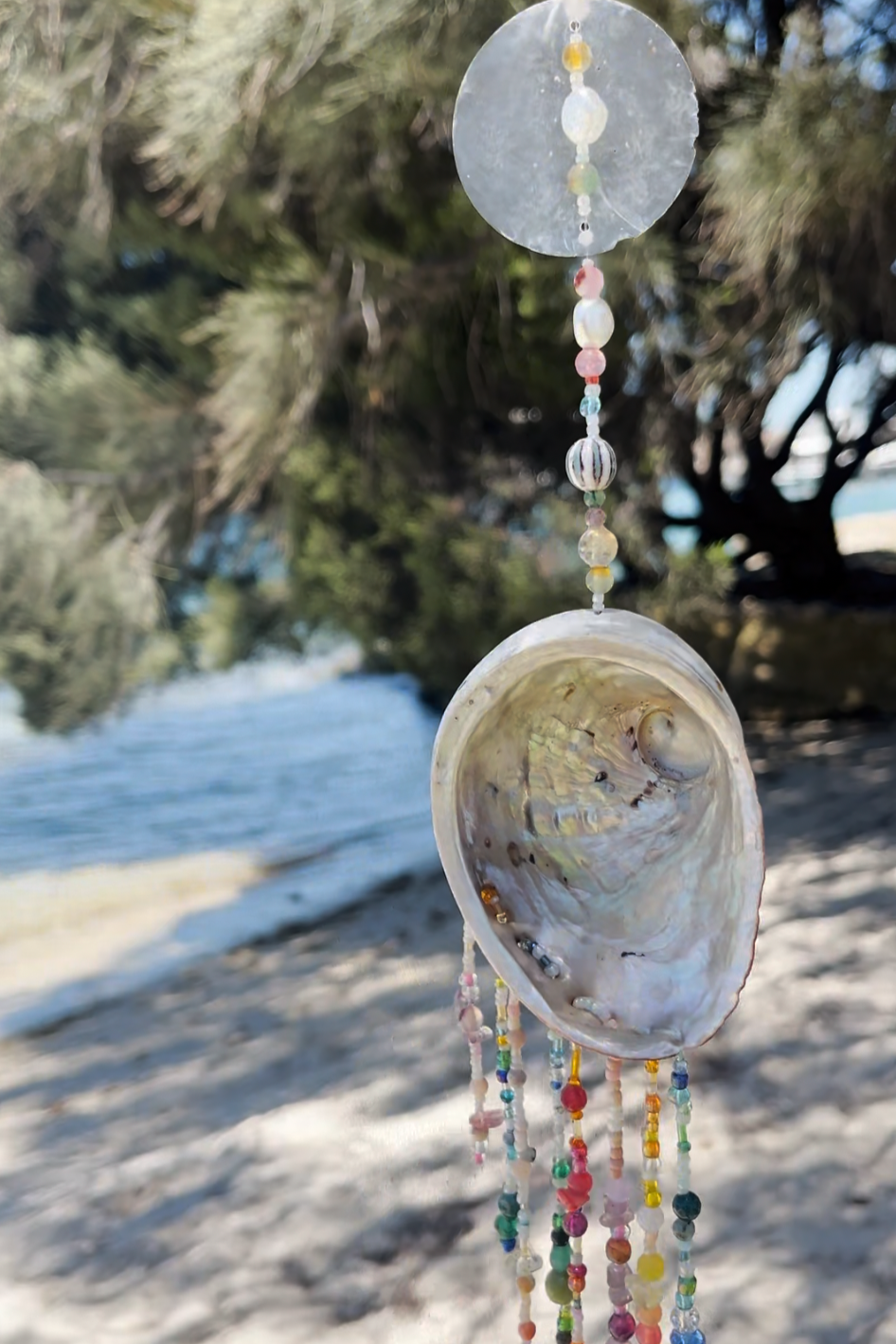 abalone shell bead sun catcher – workshop creation example