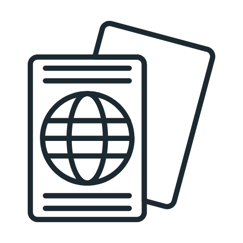 Icon of a passport with a globe symbol.
