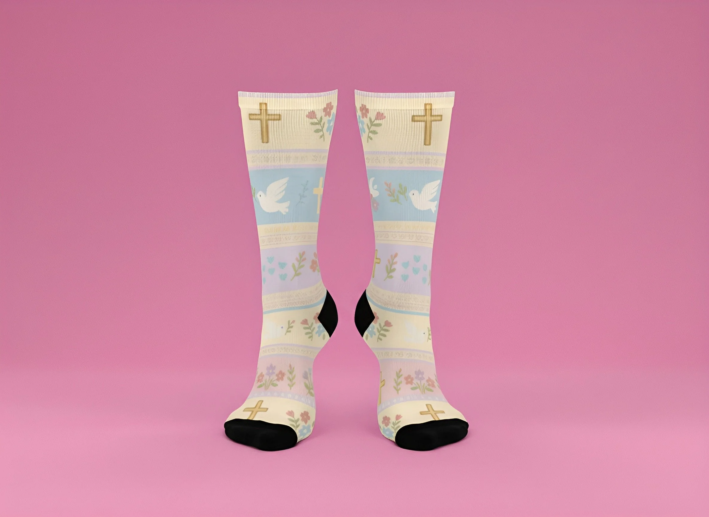 Easter Pastel Cross & Dove Cushioned Crew Socks
