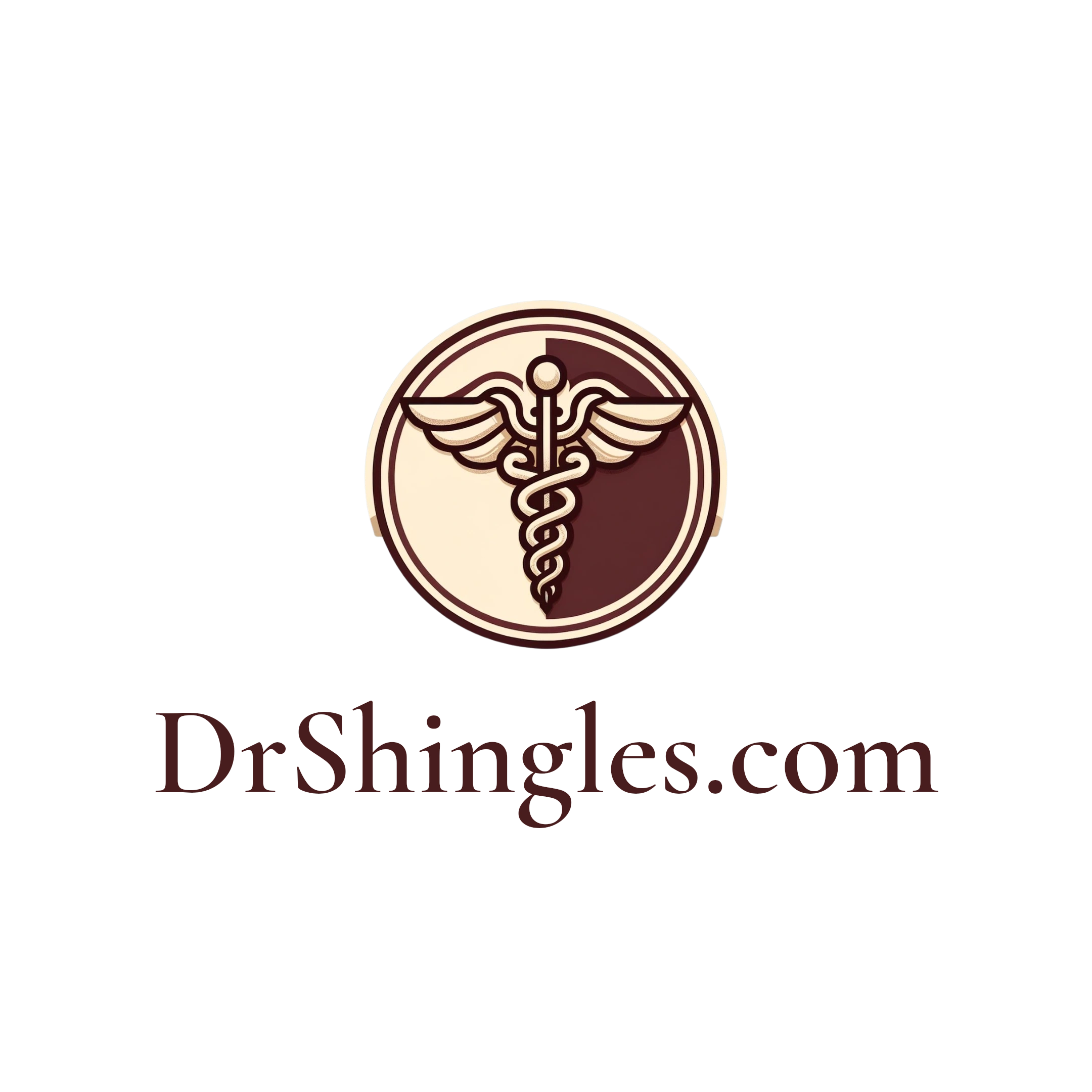 Logo of Dr. Jonathan Shingles with a caduceus symbol featuring a staff with two snakes wrapped around it and wings at the top, in a circular badge style with a two-tone brown color scheme.