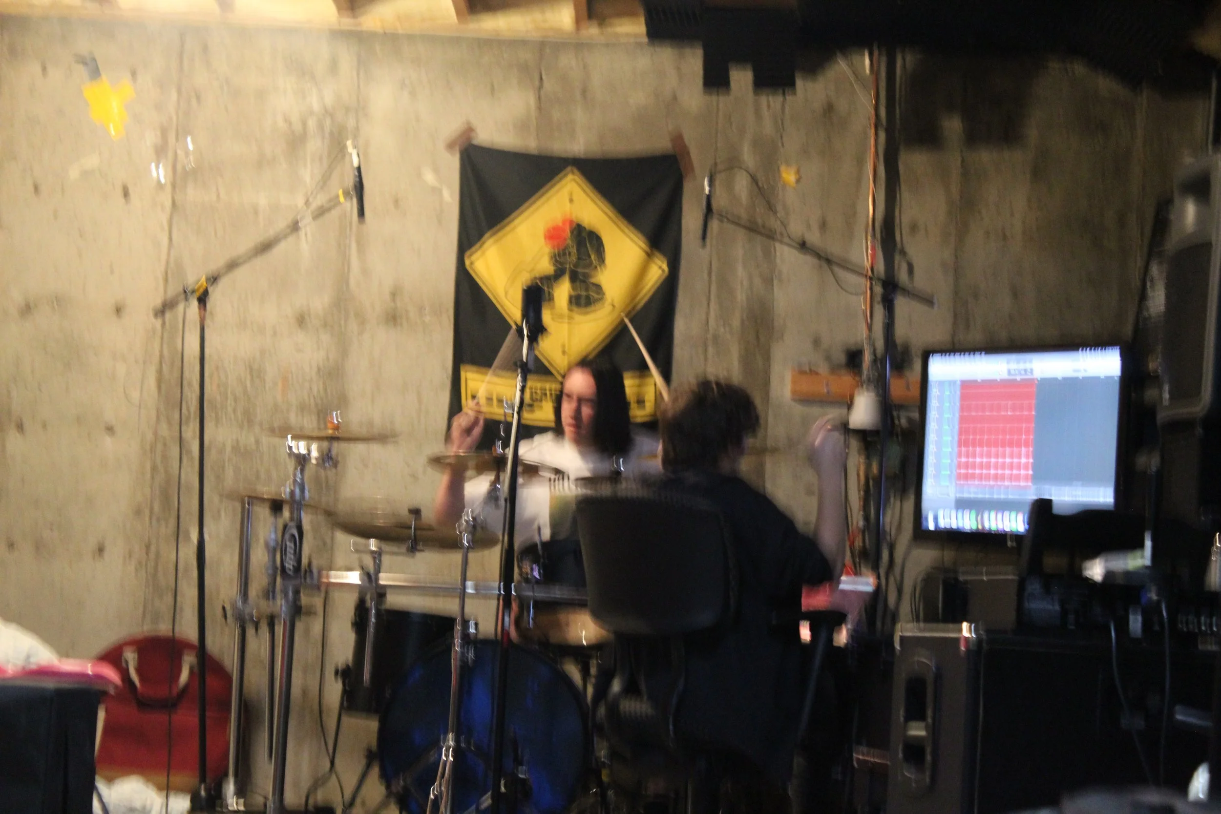 Jack and Eddie tracking drums