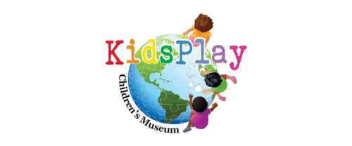 Colorful KidsPlay logo with children around a jigsaw puzzle globe and a children's museum label.