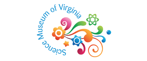 Logo of Science Museum of Virginia with colorful floral and atomic imagery