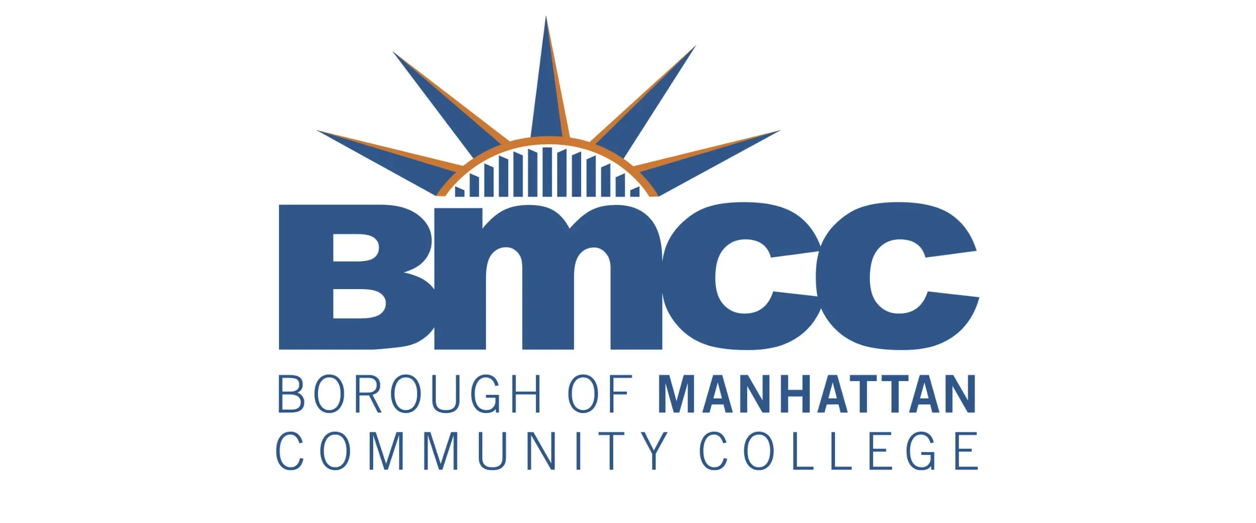 Logo of BMCC Borough of Manhattan Community College with a stylized sun and arch above the college name