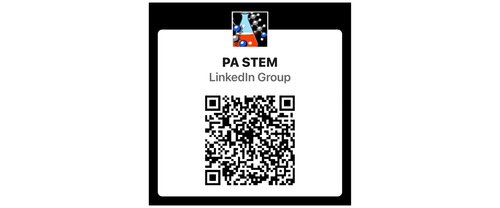Digital business card with a QR code for PA STEM LinkedIn Group.