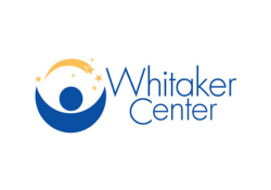 Whitsker Center logo with a stylized figure under a crescent moon surrounded by stars