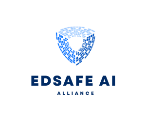 Edsafe AI Alliance logo featuring a shield made of blue pixels with a check mark, and the text 'EDSAFE AI ALLIANCE' beneath it.