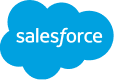 Salesforce logo with a blue cloud and the word 'Salesforce' in white