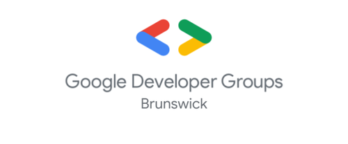Google Developer Groups Brunswick logo with colorful arrow graphic and text