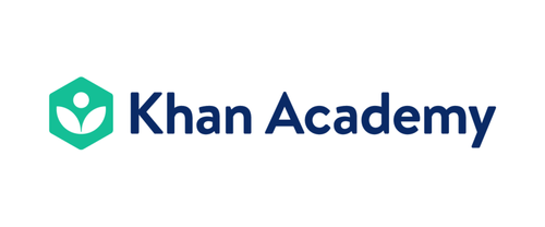Khan Academy logo with green shield and white person icon, and blue text