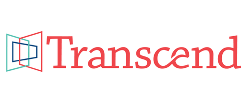 Transcend company logo with a geometric open book icon to the left of the word 'Transcend' in red.