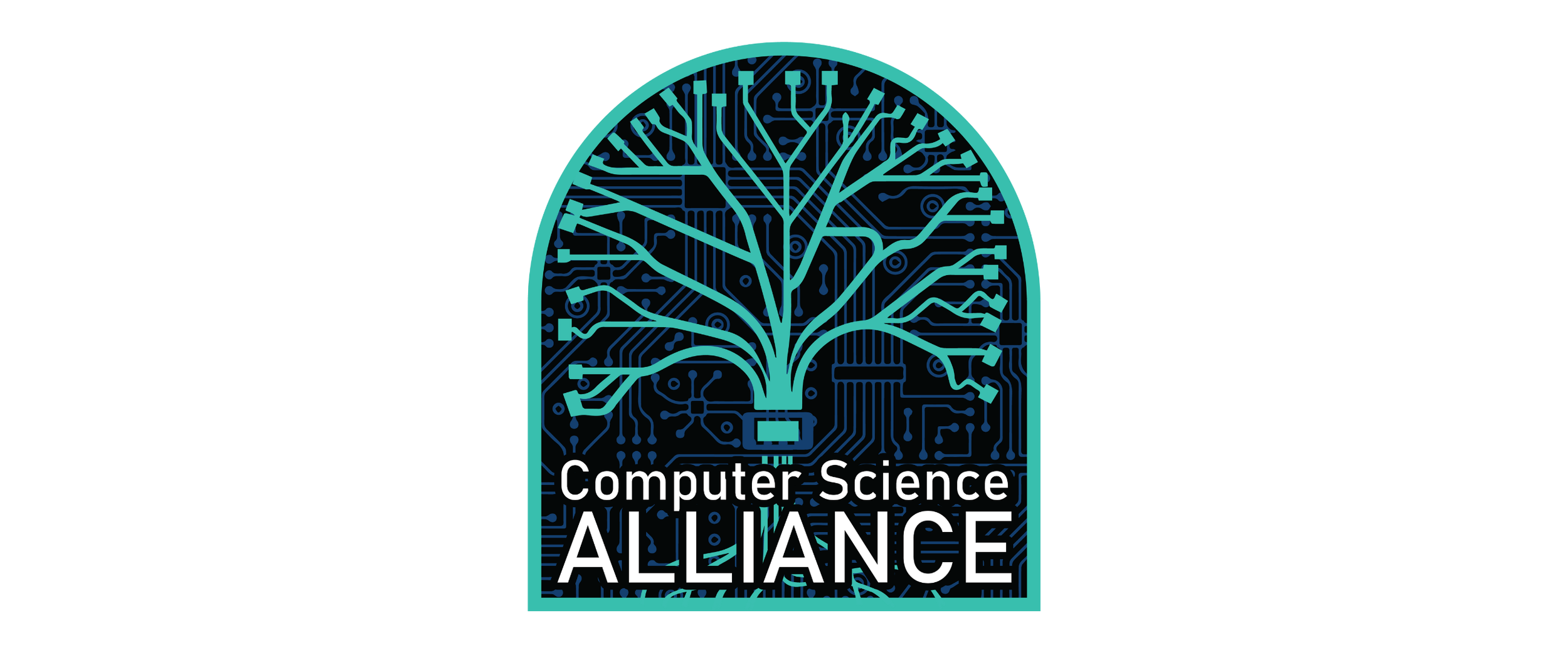 Logo of the Computer Science Alliance featuring a stylized tree with circuit lines in a stained-glass window style.