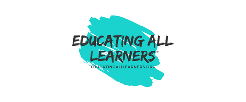 Logo with a blue brush stroke background and black text that reads 'Educating All Learners' and a website URL educatingalllearners.org.