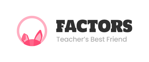 Logo with pink headset icon and text that reads "FACTORS Teacher's Best Friend"