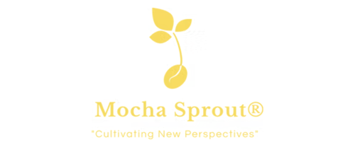 Logo of Mocha Sprout featuring a sprouting seed with leaves and a seed shape, and the text 'Mocha Sprout' with the slogan 'Cultivating New Perspectives'.