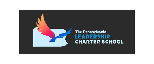Logo for Pennsylvania Leadership Charter School featuring a stylized dove in red, orange, and blue colors over a light blue shape of Pennsylvania.