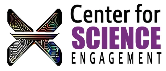 Logo of the Center for Science Engagement featuring a multicolored, abstract butterfly with circuit-like patterns.