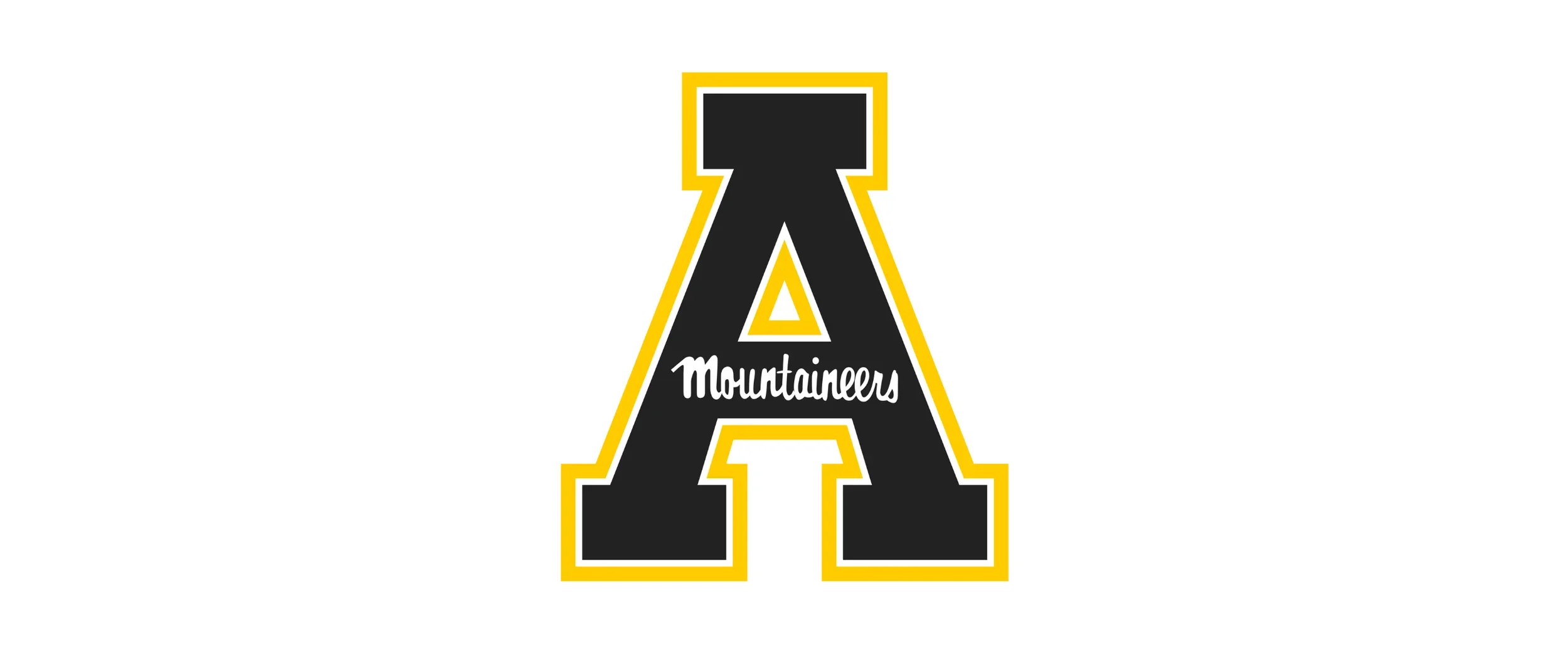 Logo of the Appalachian State Mountaineers featuring a large black letter 'A' with white and yellow outlines and the word 'Mountaineers' written across in white cursive.