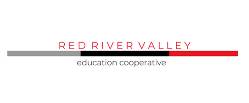 Logo of Red River Valley Education Cooperative with a red and gray line design.