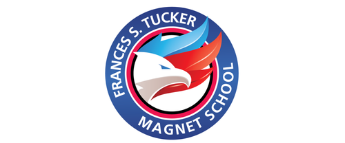 Logo of Frances S. Tucker Magnet School featuring an eagle with red and blue feathers inside a circular badge.