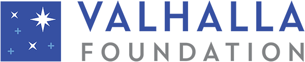 Logo of Valhalla Foundation with blue background and white stars