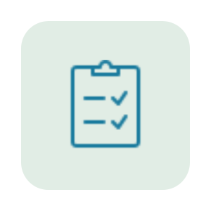 Icon of a clipboard with a checklist and checkmarks.