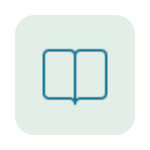 Icon of an open book inside a rounded square