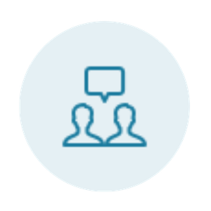 Icon of two people facing each other with a speech bubble above them, representing conversation or communication.