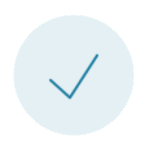 A circular checkmark icon with a light blue background and a dark blue checkmark in the center