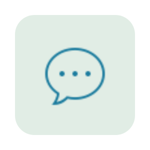 A blue speech bubble icon with three dots inside on a light background.