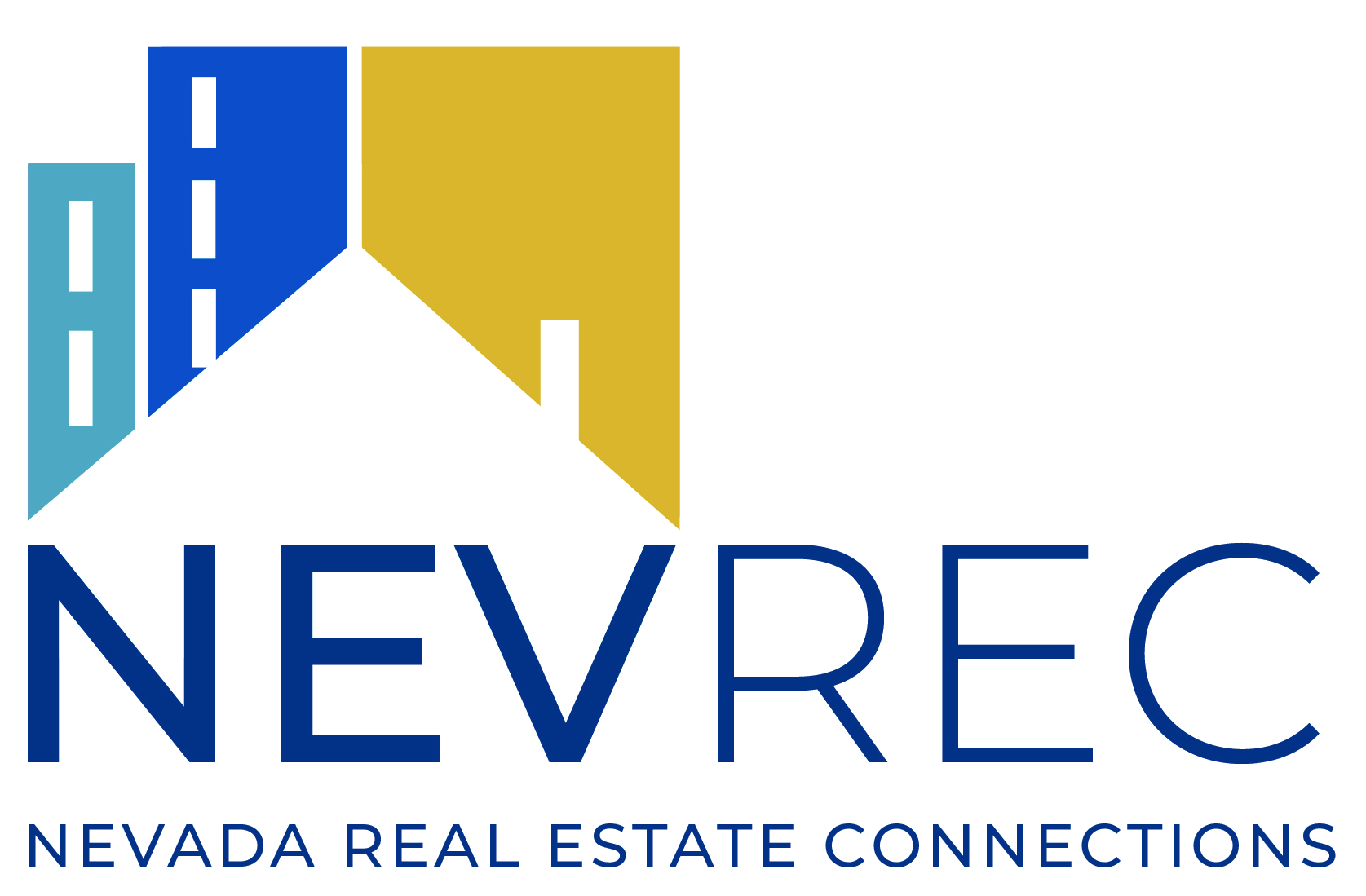 Nevada Real Estate Connections (NEVREC) logo with a stylized mountain and building design in blue and gold, and the company name below.