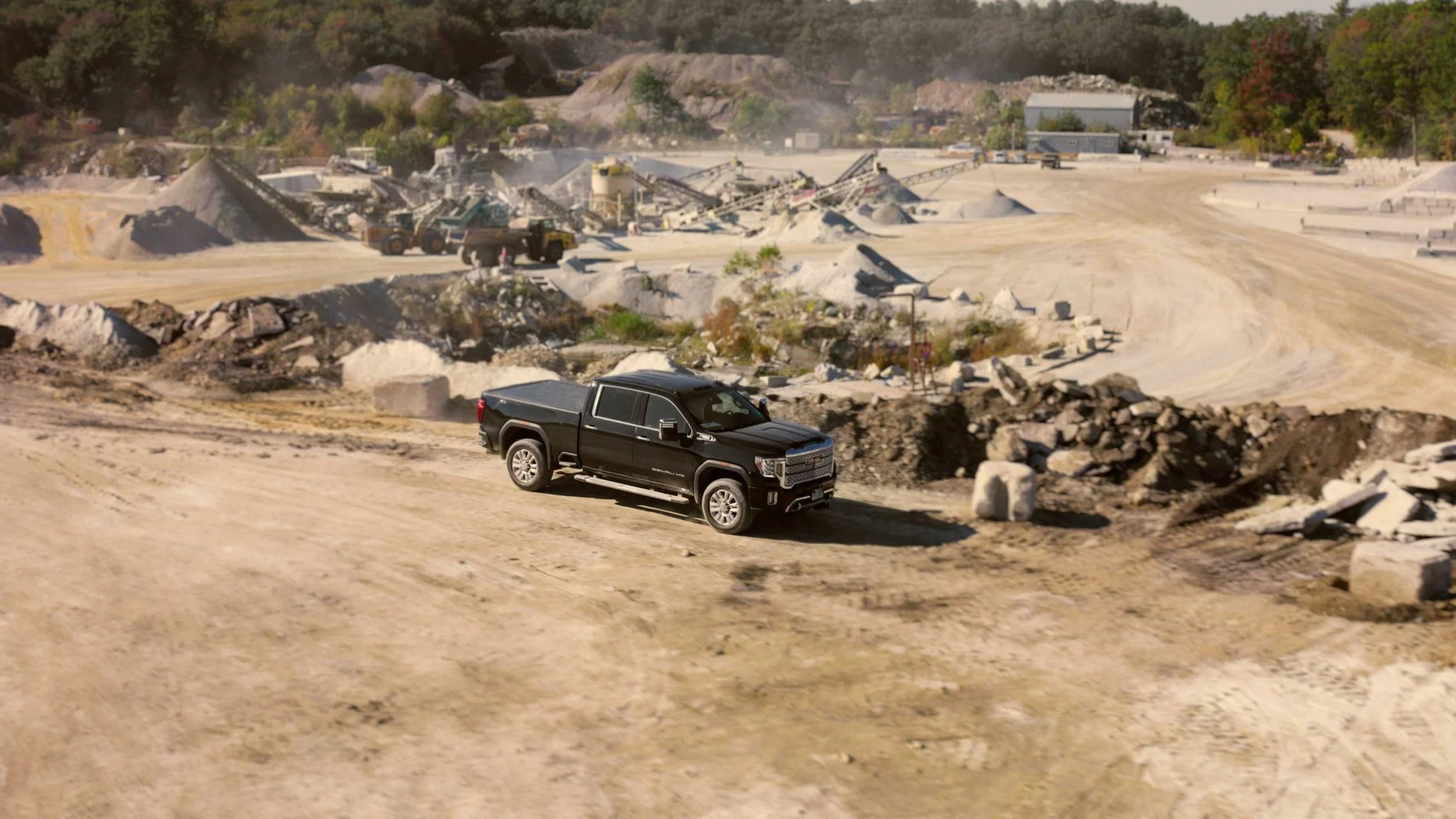 An aerial view of a truck on an industrial work site for Meili Technologies commercial