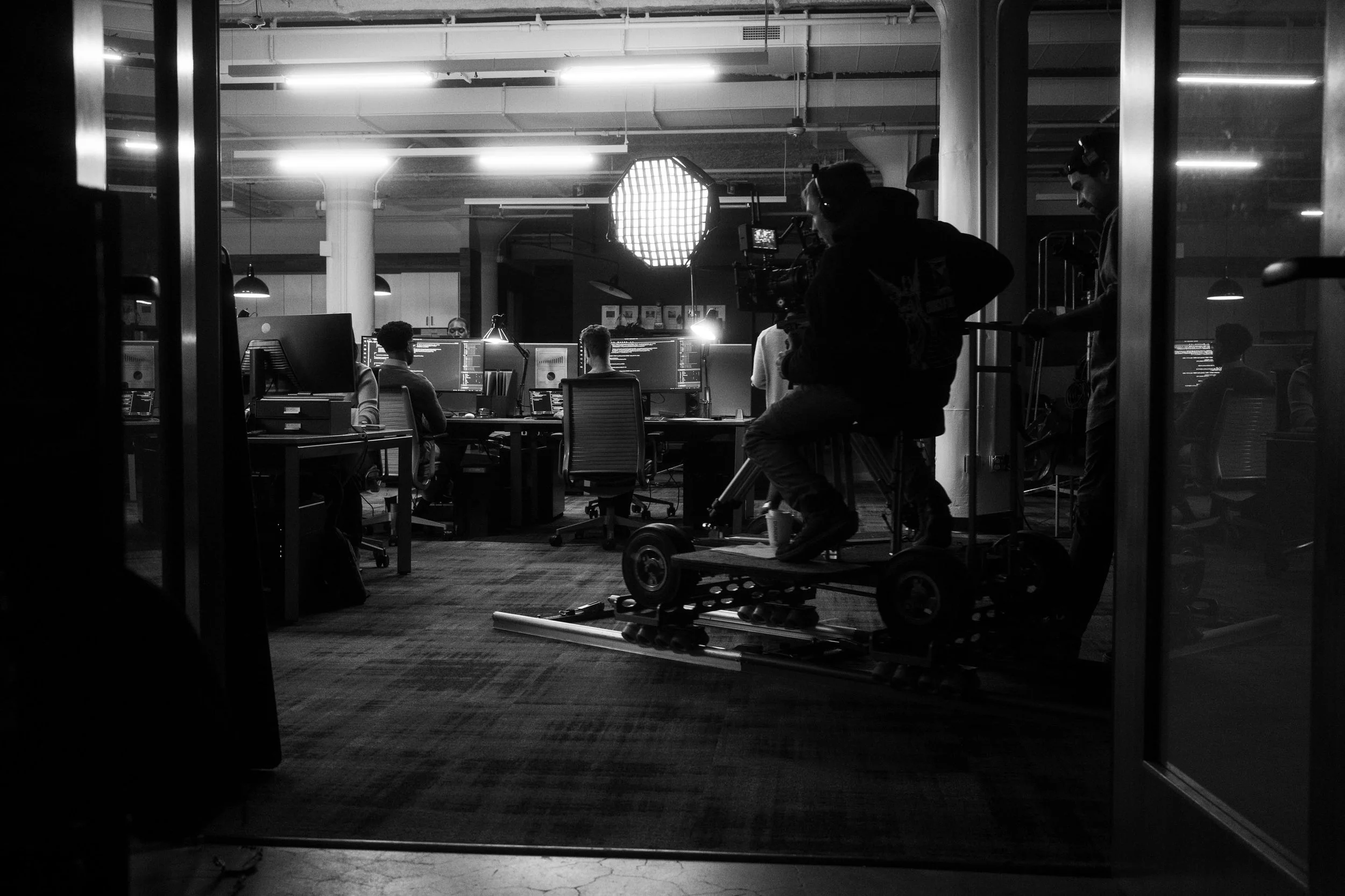 Behind the Scenes image of the team filming for the Dynatrace Harder to See Commercial