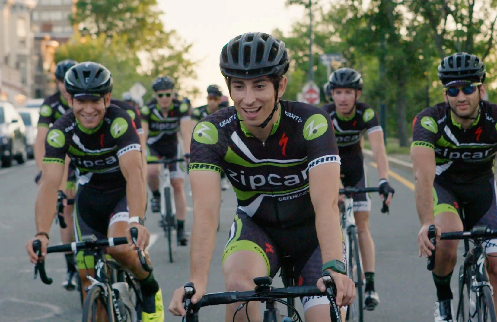 Greenline Velo cycling team sponsored by Zipcar rides in tandem in a documentary video