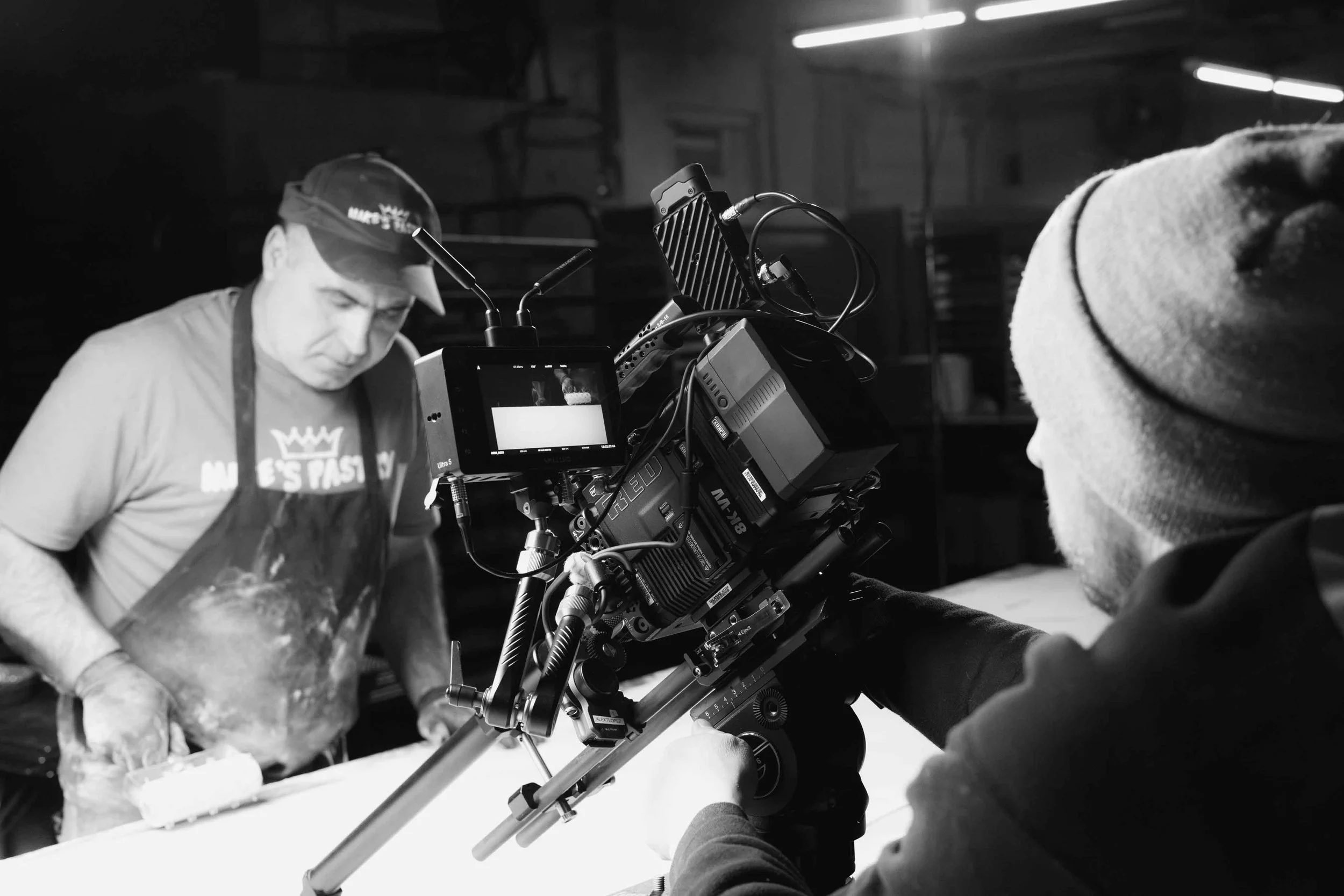Mikes Pastry film shoot behind the scenes camera with probe lens