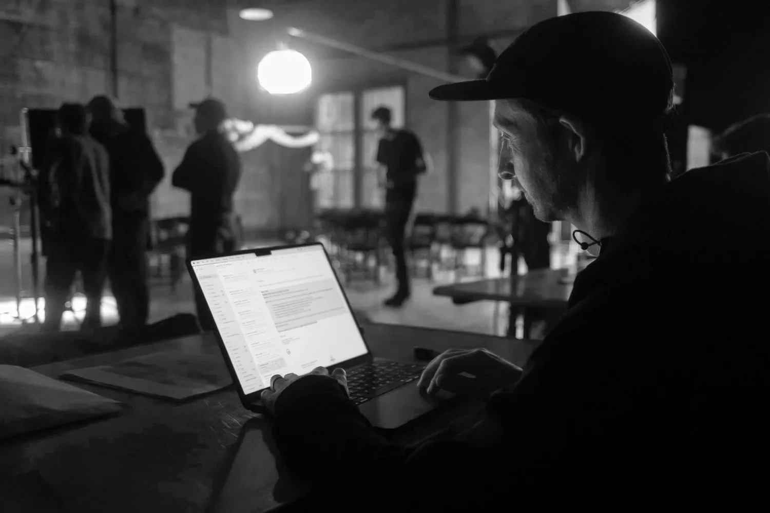 Kyle looks over logistical details on set