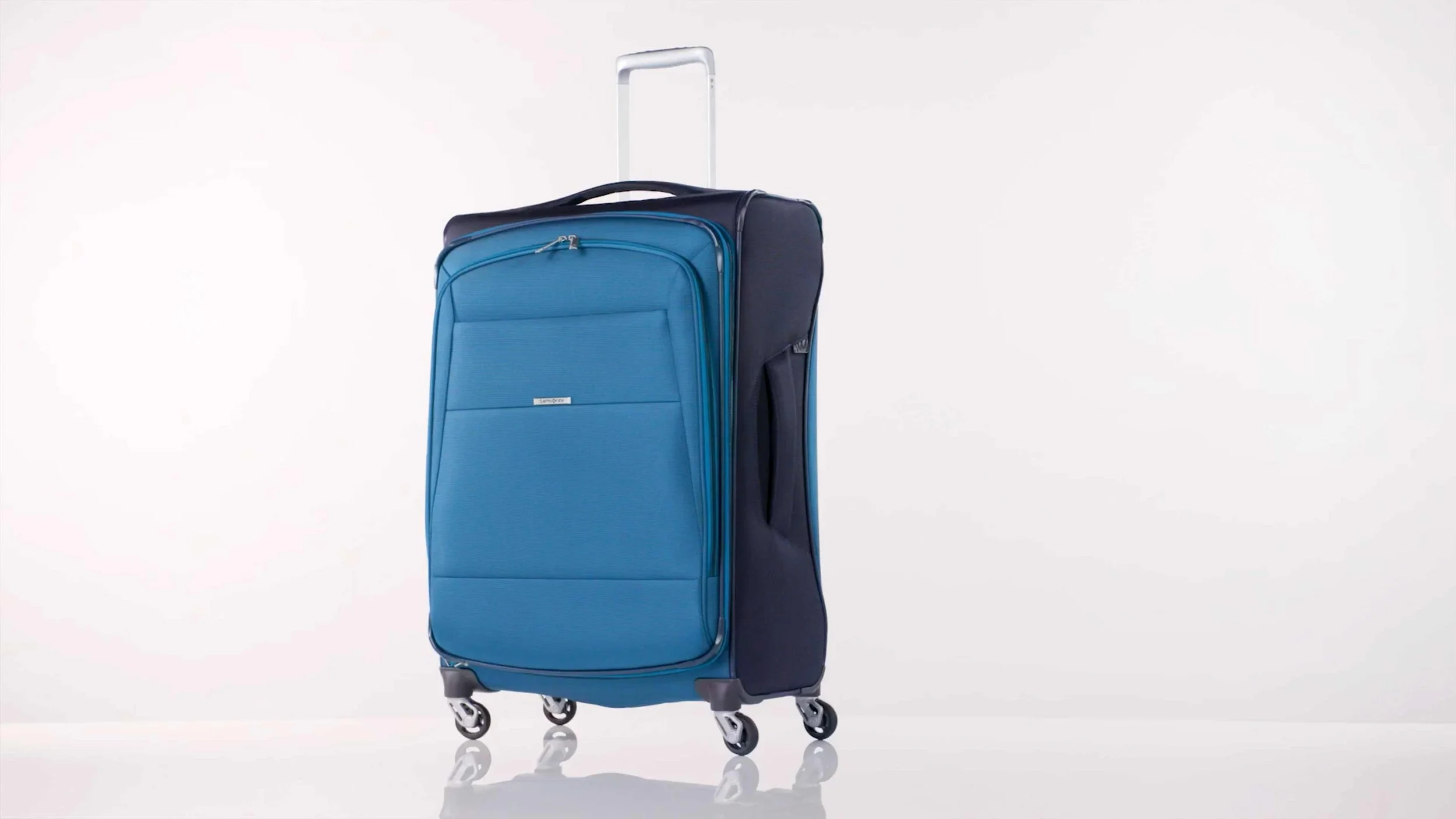 Samsonite Eco-Nu Suitecase on a white studio background in a product video