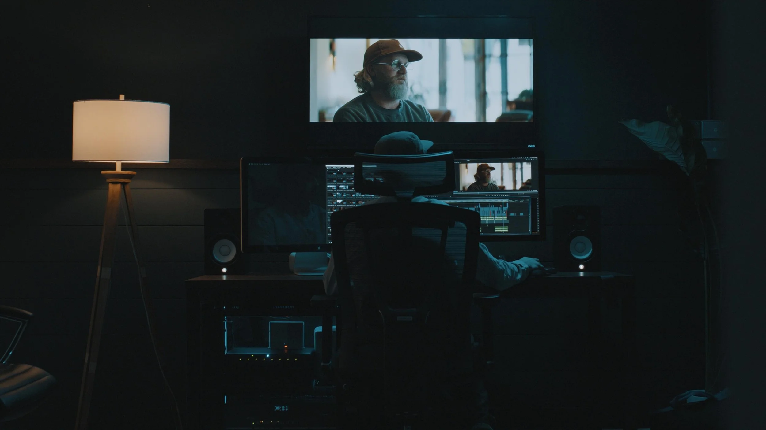 A video editor working on post production for a documentary video