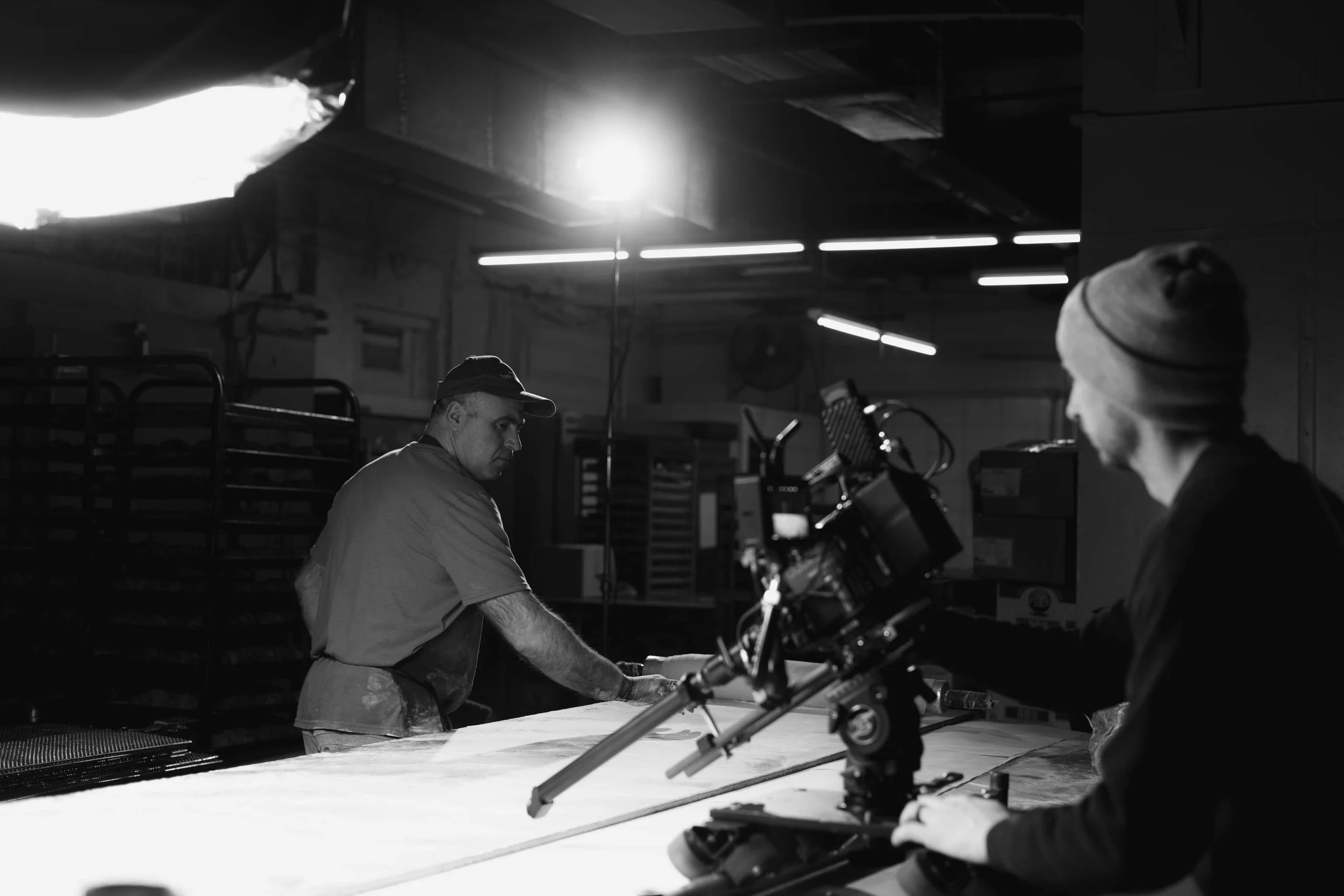 Behind the scenes photo of the filming at Mike's Pastry in Boston